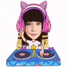 a cartoon of a girl wearing headphones and a cat ear hat