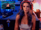 a woman wearing headphones with a daily goal of 2/10
