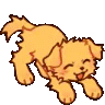 a cartoon dog is jumping in the air with its tongue hanging out .