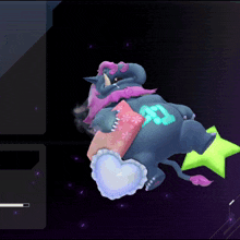 a cartoon elephant with a heart shaped pillow and a star on its tail