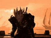 a statue of a monster with a sword in his hand