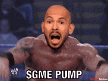 a man in a wrestling ring with his mouth open and the words $ gme pump
