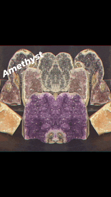 the word amethyst that is on a piece of stone