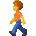 a cartoon character is walking on a white background . he is wearing a hat and sunglasses .