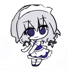 a chibi drawing of a girl in a blue and white dress .