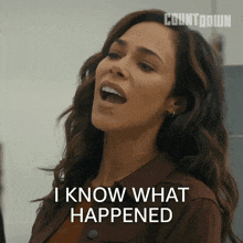 a woman says " i know what happened " with her mouth wide open
