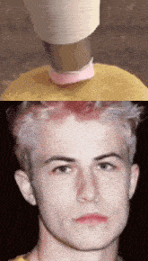 a close up of a person 's head and a close up of another person 's head
