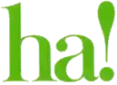 a green and white logo that says ha ! on a white background .