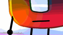 a cartoon drawing of a colorful object with a serious look on his face