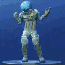 a man in a space suit is dancing in a video game .