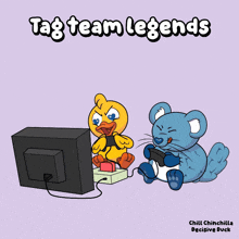 a cartoon of a duck and a mouse playing tag team legends on a tv