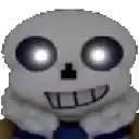 a pixel art drawing of a skeleton with glowing eyes .