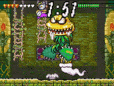 a video game screen shows a monster and the time is 7:57