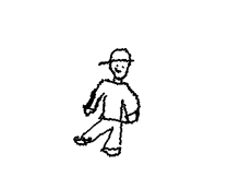 a black and white drawing of a man with a hat on