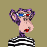 a cartoon monkey wearing 3d glasses and a striped shirt