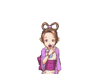 a pixel art of a girl covering her mouth with her hands