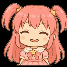 a cartoon girl with pink hair and a star on her dress