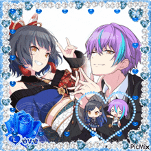 a picture of a boy and a girl in a frame with the words love on it