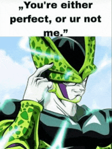 a picture of a cartoon character with a caption that says `` you 're either perfect , or ur not me , ''