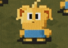 a pixel art drawing of a person with a blue shirt on