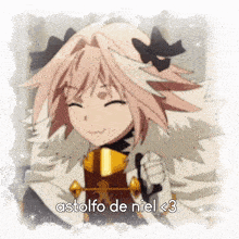a picture of an anime character with the words astolfo de niel < 3
