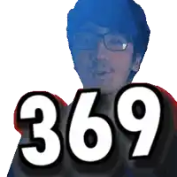 a pixelated image of a man with glasses and the number 369 behind him