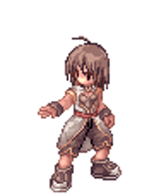 a pixel art of a girl kicking a sword in the air