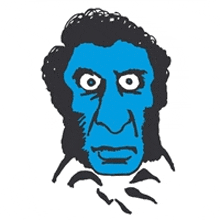 a drawing of a man with a blue face