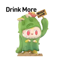a cartoon character is holding a sign that says " drink more water "