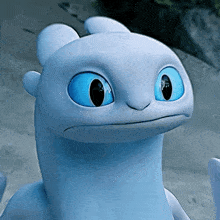 a close up of a white dragon with blue eyes making an angry face