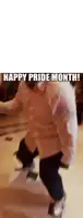 a picture of a man dancing with the words happy pride month below him
