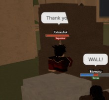 a screenshot of a video game with a speech bubble that says " thank you "