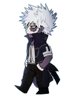 a drawing of a man with white hair and a black jacket