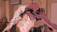 a drawing of a bride and groom kissing in a room