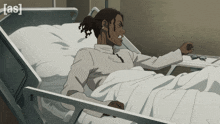 a cartoon of a man in a hospital bed with the words [ as ] on the bottom left