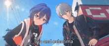 a boy and a girl are standing next to each other with the words via and echorima written below them .