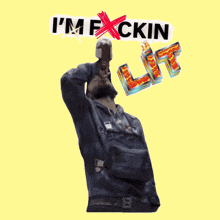 a man holding a bottle with the words i 'm f * cking lit above him