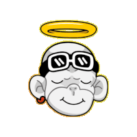 a cartoon drawing of a monkey wearing glasses and a halo