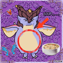 a picture of a dragon and a bowl of soup with the words soup on the bottom