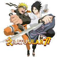 a picture of naruto and sasuke with the words " rratuular 77 " on the bottom