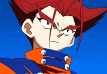 a cartoon character with red hair is wearing a blue jacket