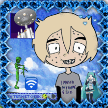 a cartoon character is wearing a t-shirt that says i pinned my game to this