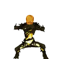 a skeleton with a pumpkin head is standing on one leg on a white background