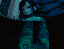 a drawing of a girl in a green floral dress