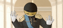 a cartoon drawing of a man in a black and gold uniform