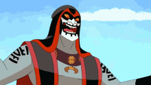 a cartoon character with a tattoo on his arm that says ' hyei ' on it