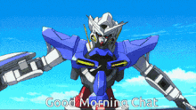 a robot with the words " good morning chat " on the bottom