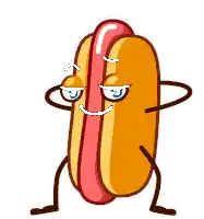 a cartoon hot dog with arms and legs and a face .