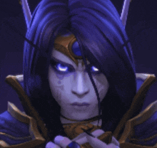 a close up of a video game character 's face with blue eyes