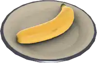 a banana is on a gray plate with a black rim